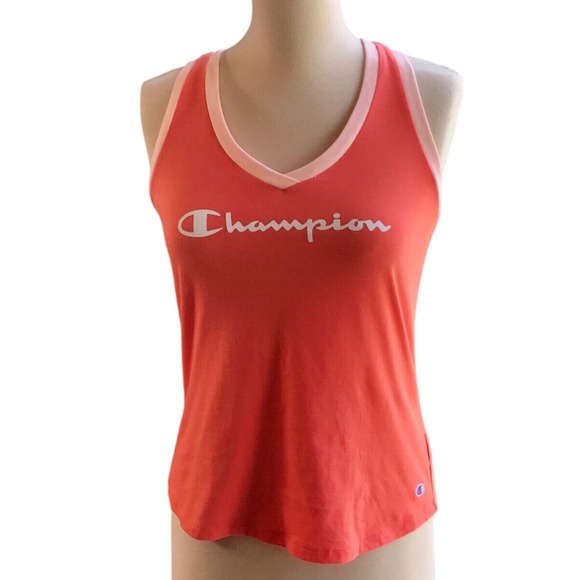 Champion Tank Top Athletic Workout V-Neck Sleeveless Activewear Coral S‎ - Picture 1 of 5